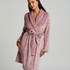 Short Fleece Ribbed Bathrobe, Purple