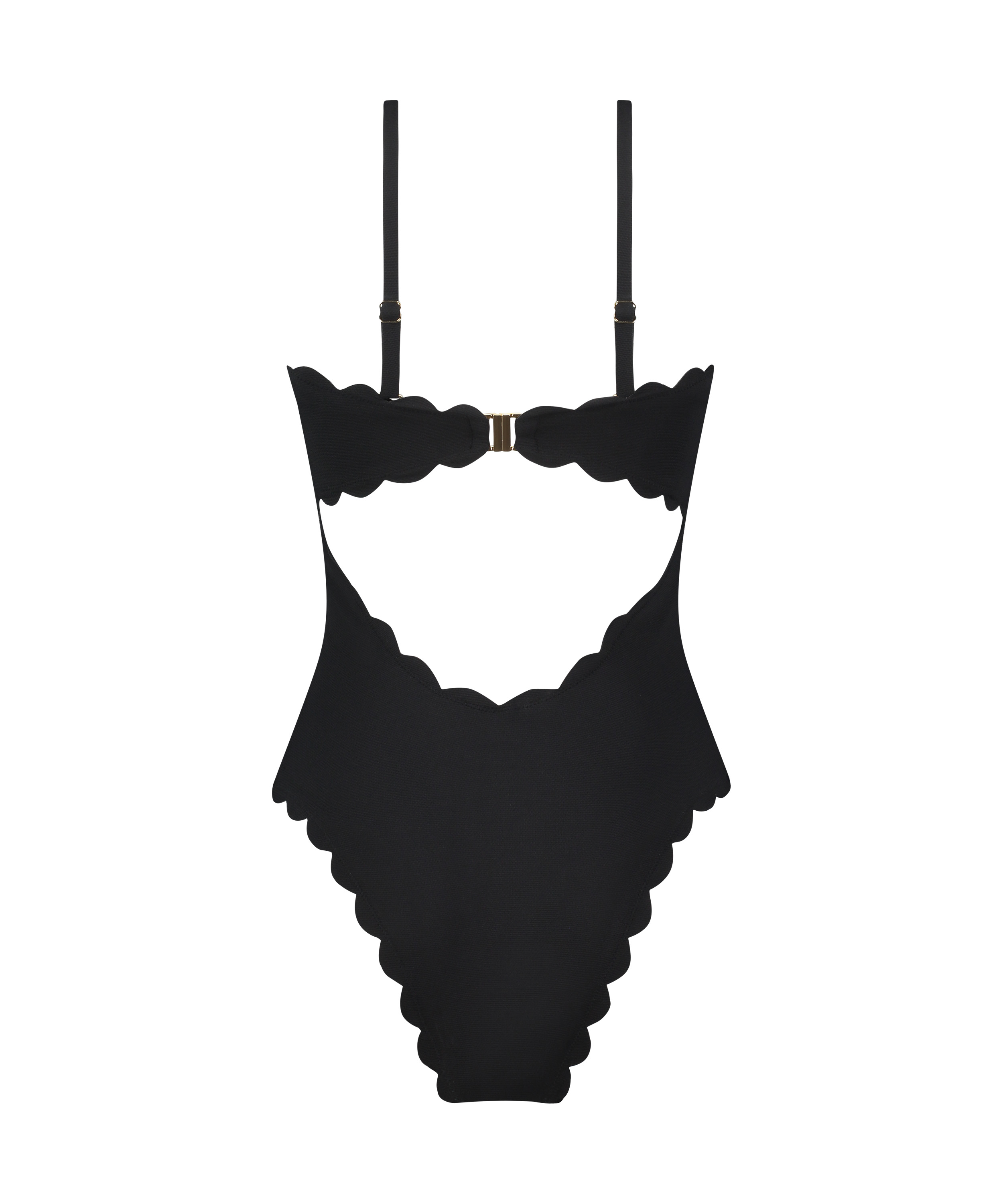 Shaping Bandeau Scallop Swimsuit, Black, main