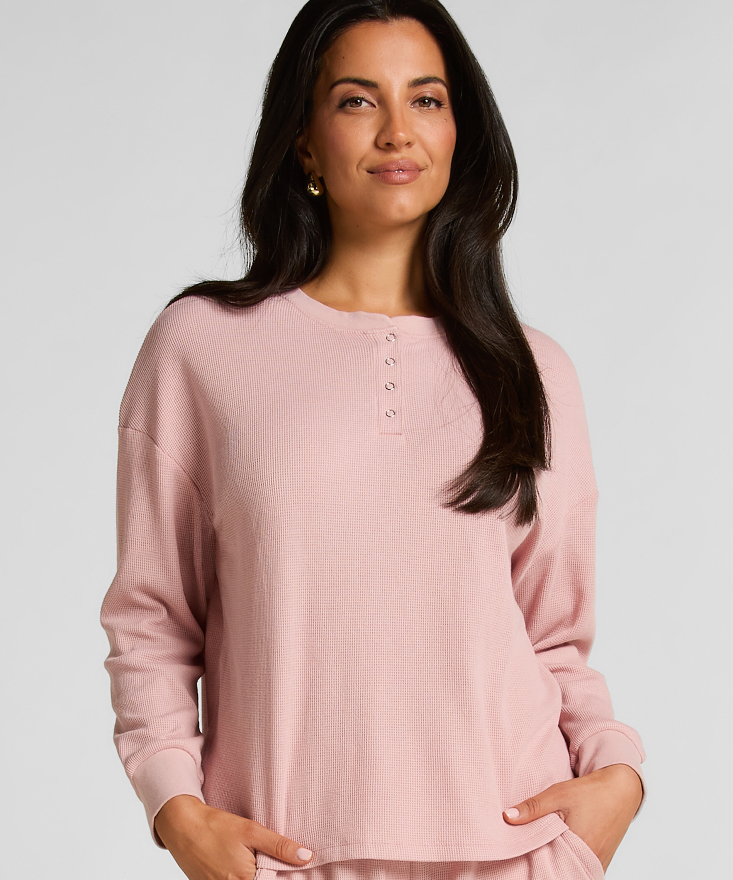 Top Waffle Henley, Pink, main