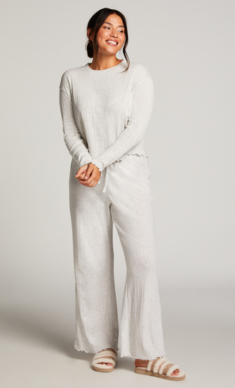 Pointelle Long-Sleeved Pyjama Top, Gray