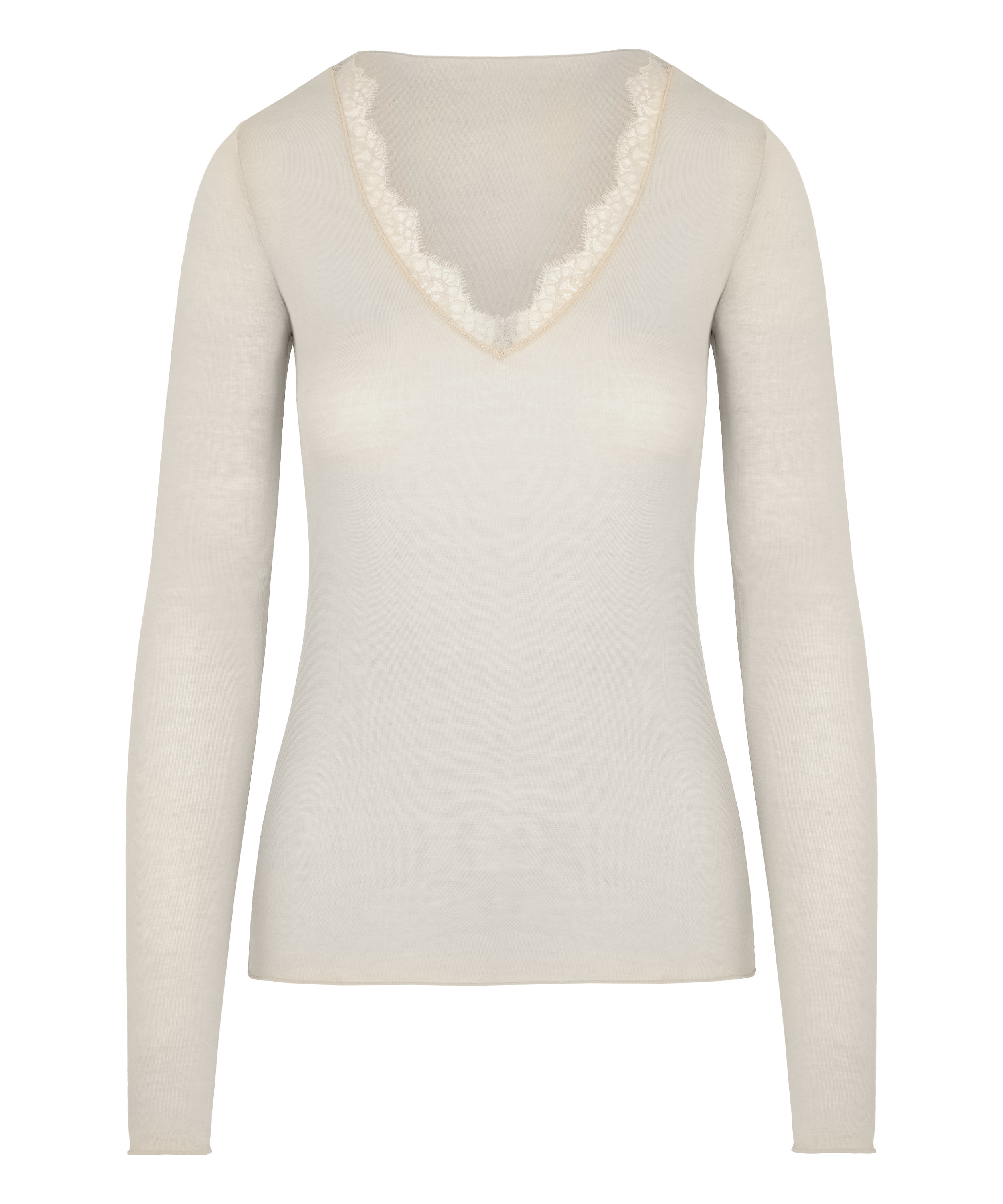 super soft Lace V-Neck shirt with Cashmere, Beige, main