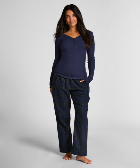 Longsleeved Pyjama Top Henley, Blue