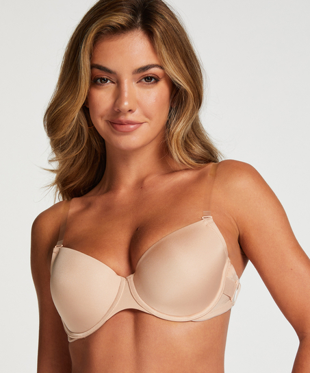 Transparent Back Padded Underwired Bra, Beige