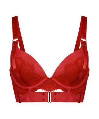 Occult padded longline push-up underwired bra, Red