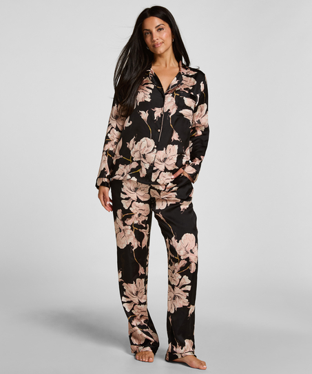 Satin Pants Flower, Black