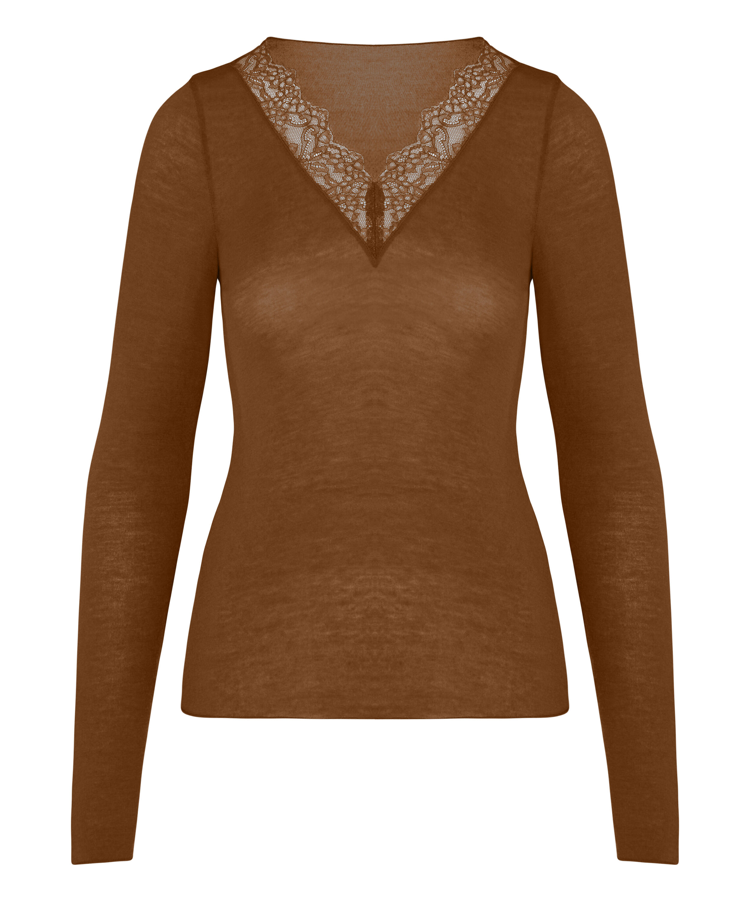 super soft Lace V-Neck shirt with Cashmere, Brown