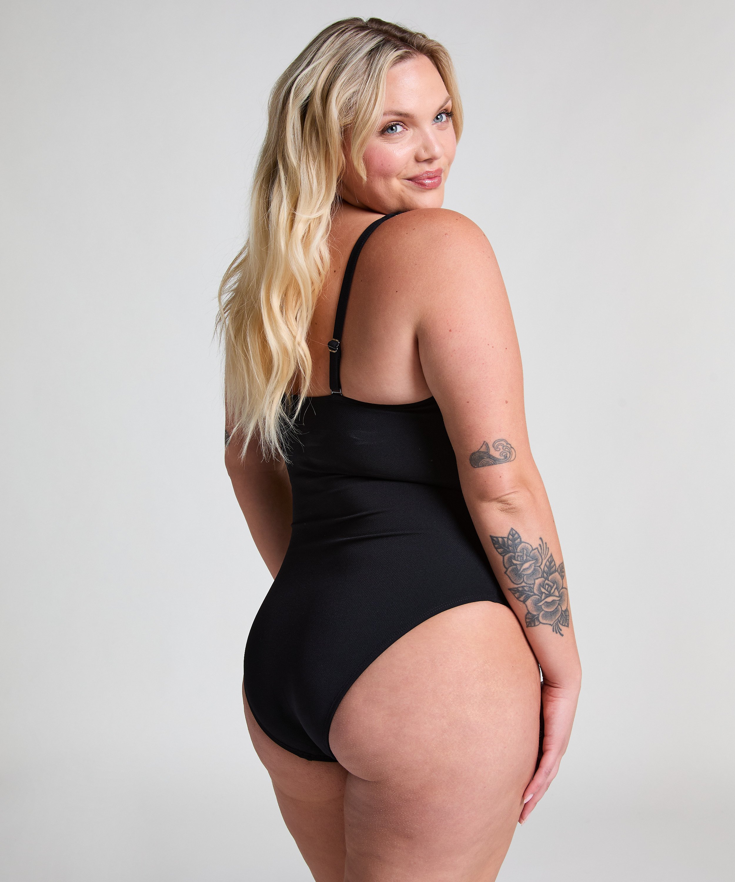 Shaping Scallop Swimsuit, Black, main