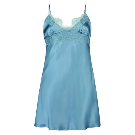 Silk Lace Slip Dress, Blue