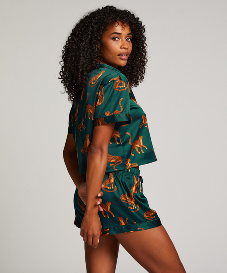 Satin Short-Sleeved Jacket, Green