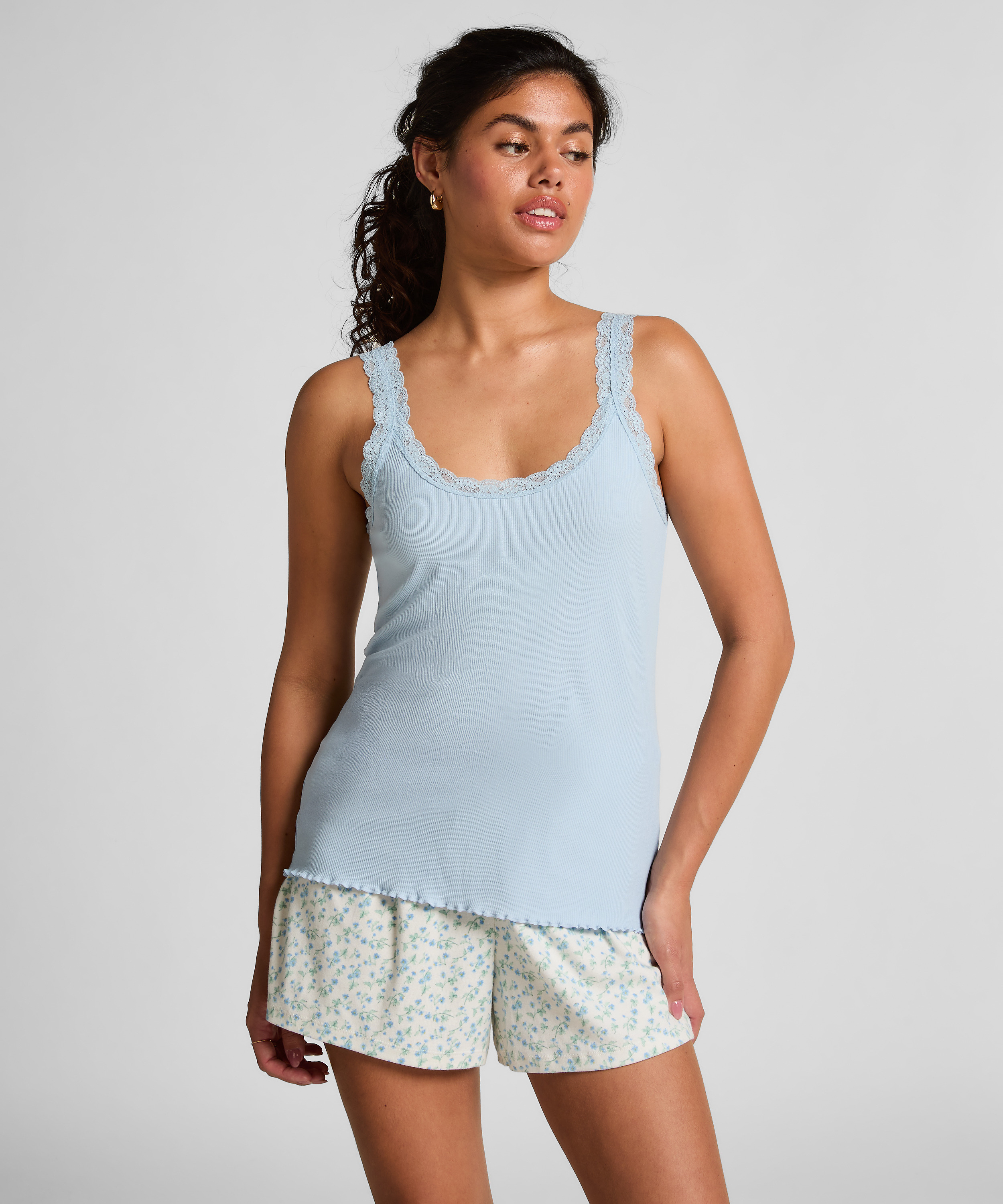 Singlet Rib Jersey Lace, Blue, main