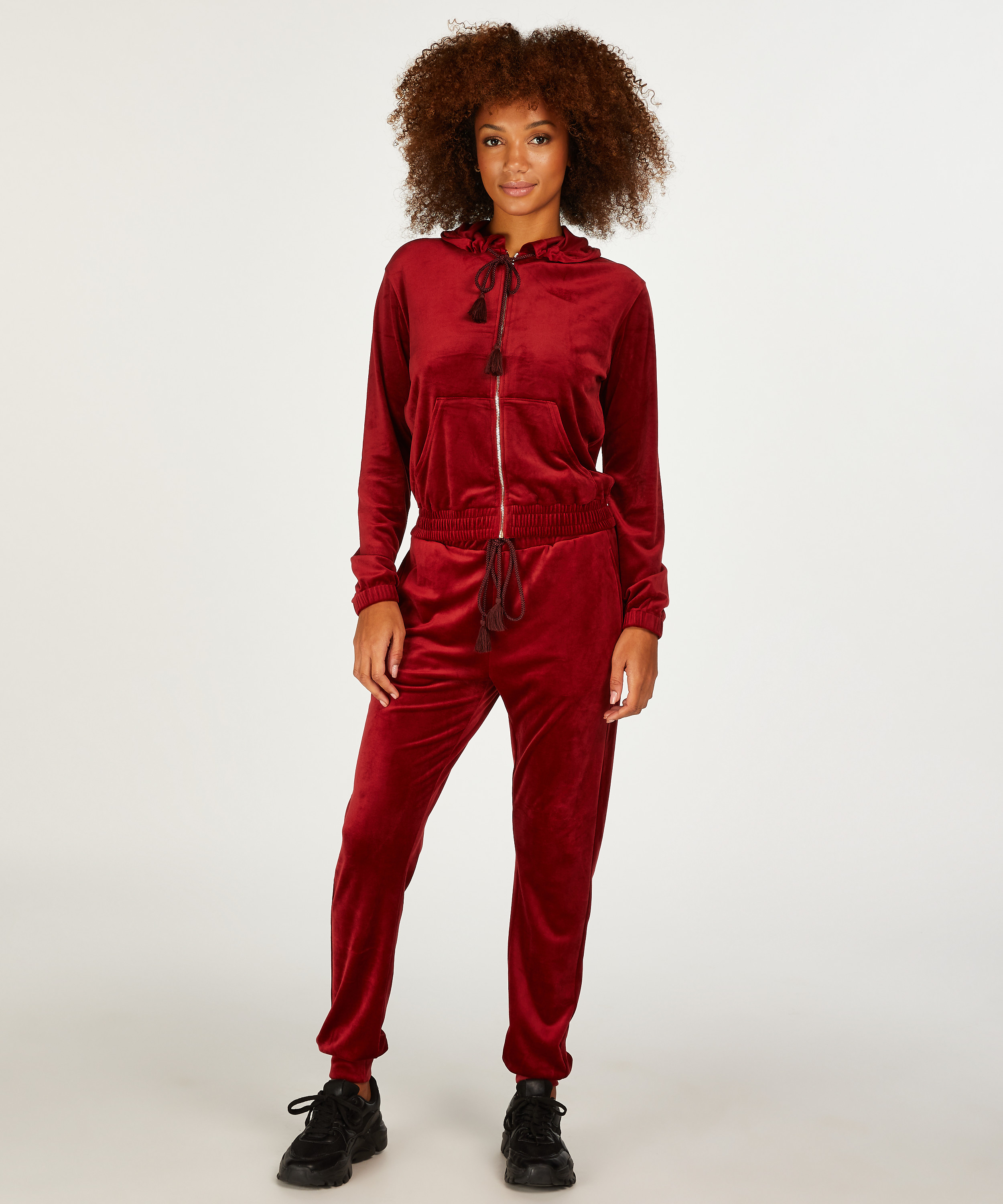 Velour Jogging Bottoms, Red, main