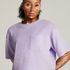 Short-sleeve velours top, Purple