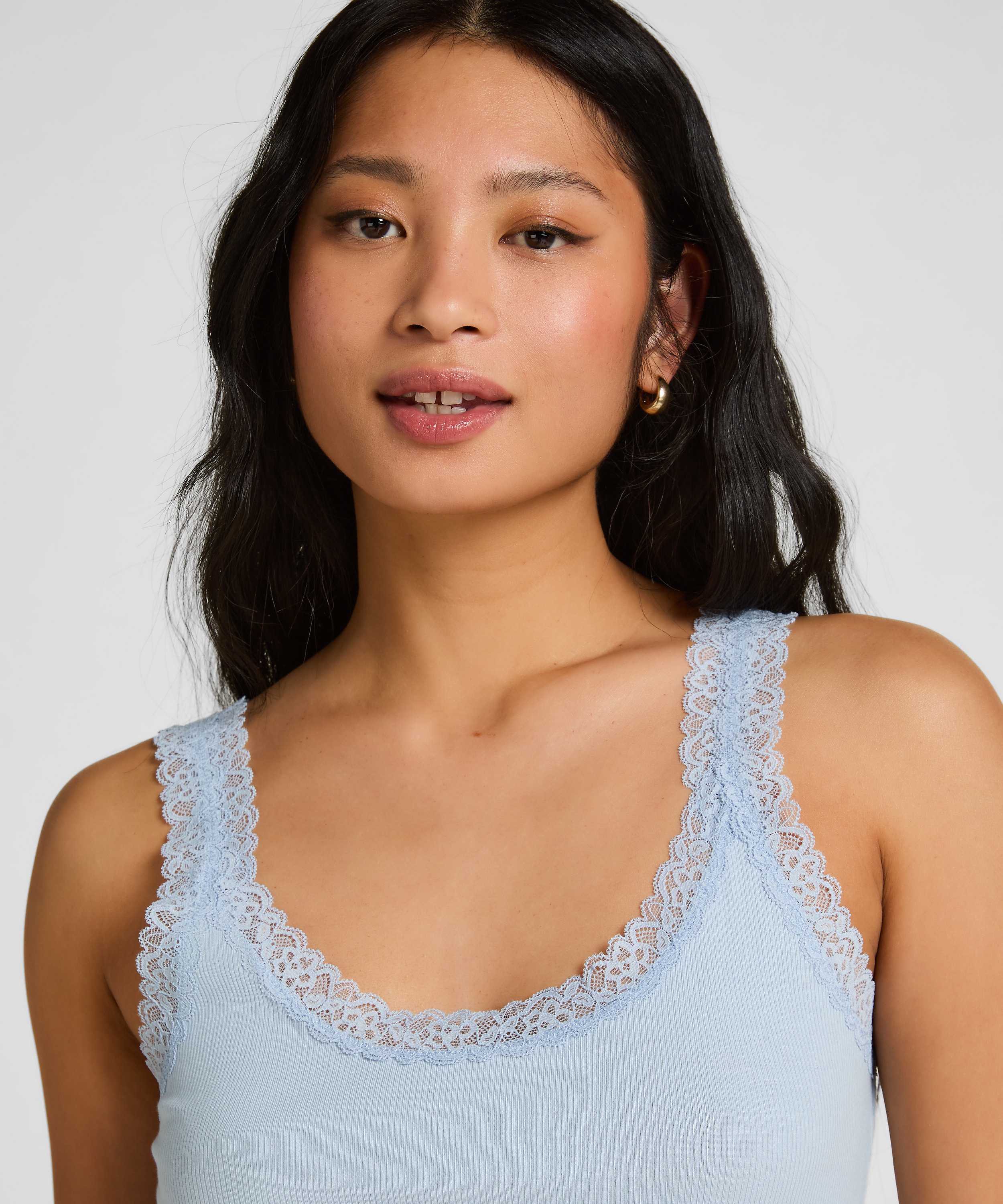 Singlet Rib Jersey Lace, Blue, main
