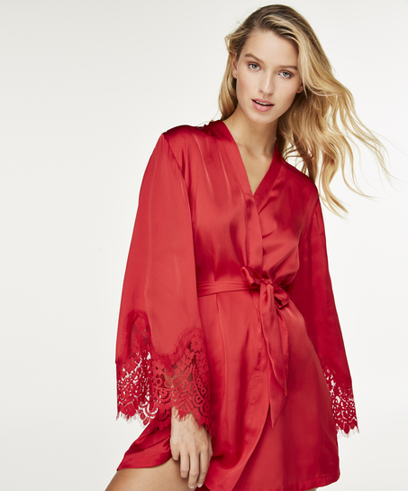 Lace Satin Kimono, Red