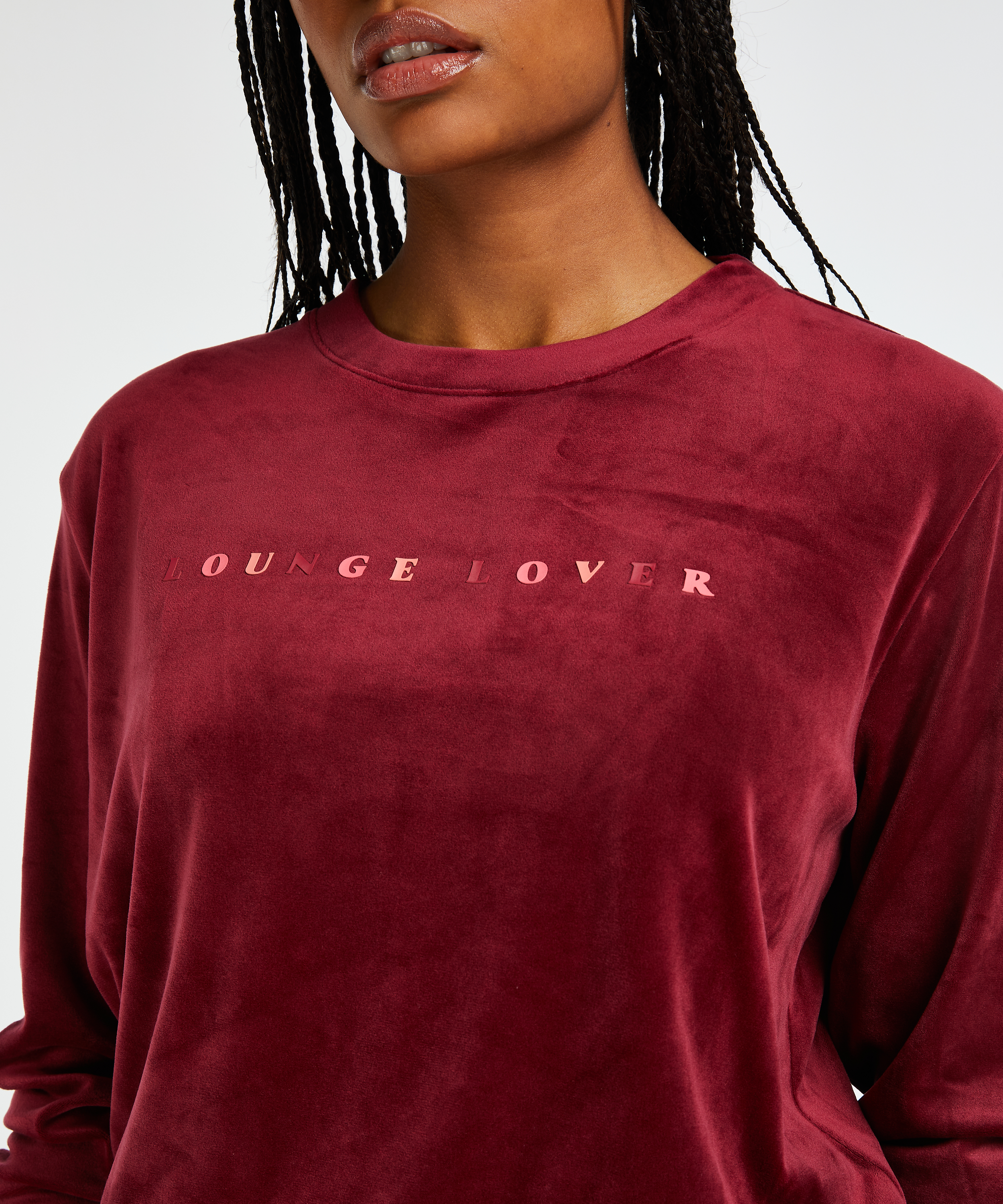Long-sleeved Velours top, Red, main