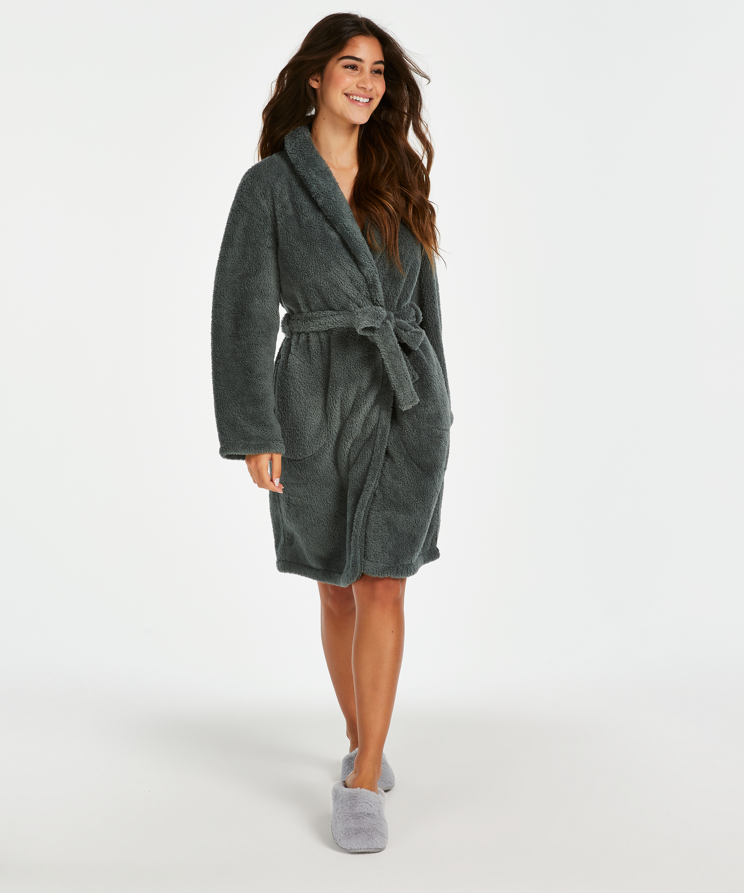 Fleece Bathrobe Short, Green, main