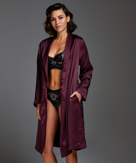 Satin Fleece Bathrobe, Purple
