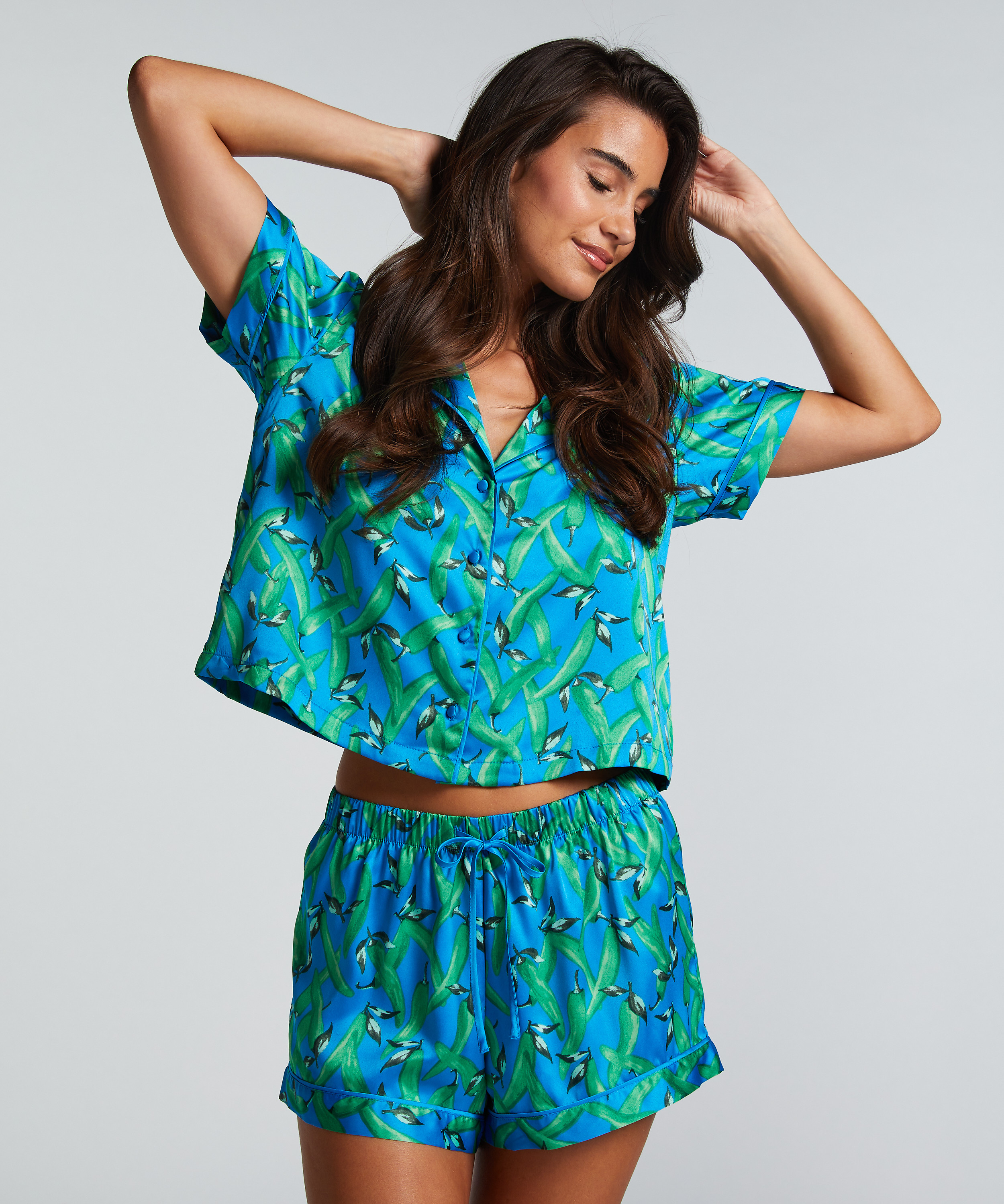 Satin pyjama shorts, Blue, main