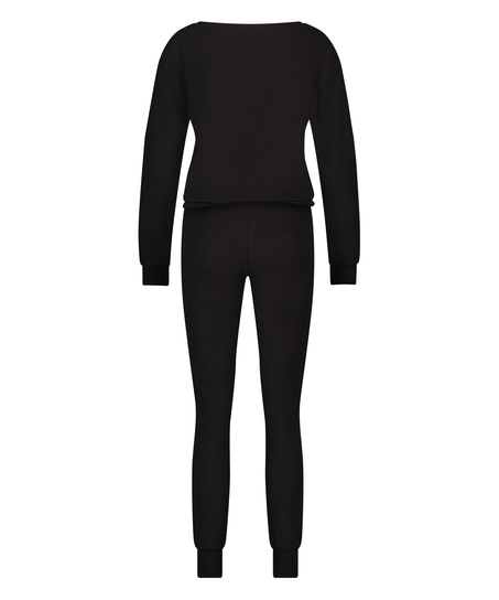 Waffle Placket Pyjama, Black