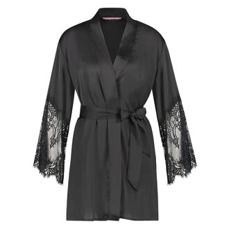 Lace Satin Kimono, Black