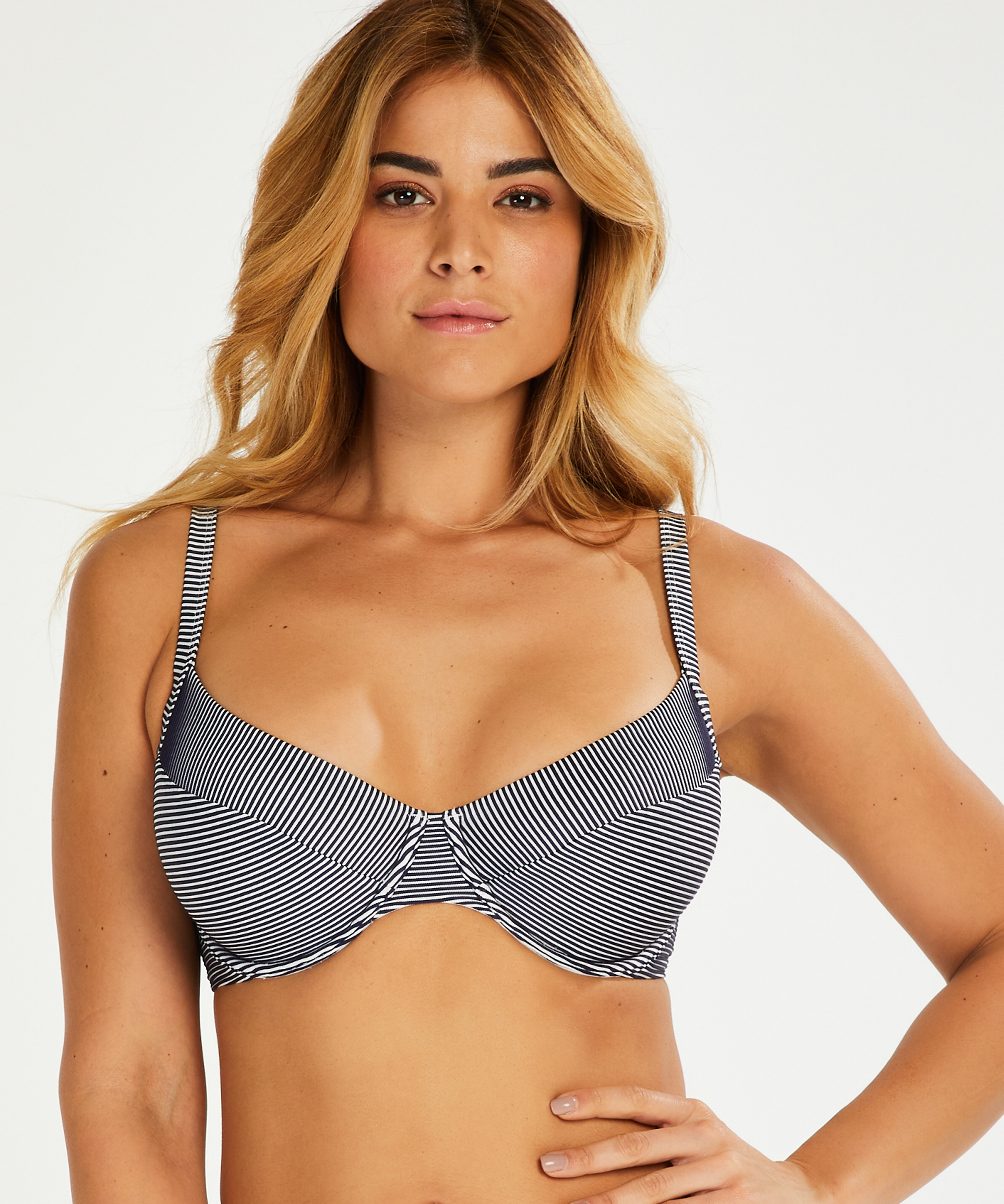 Ruffle non-padded underwired bikini top, Blue, main