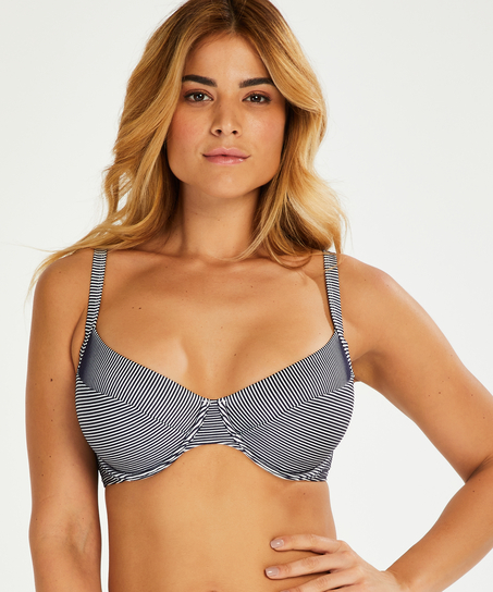 Ruffle non-padded underwired bikini top, Blue