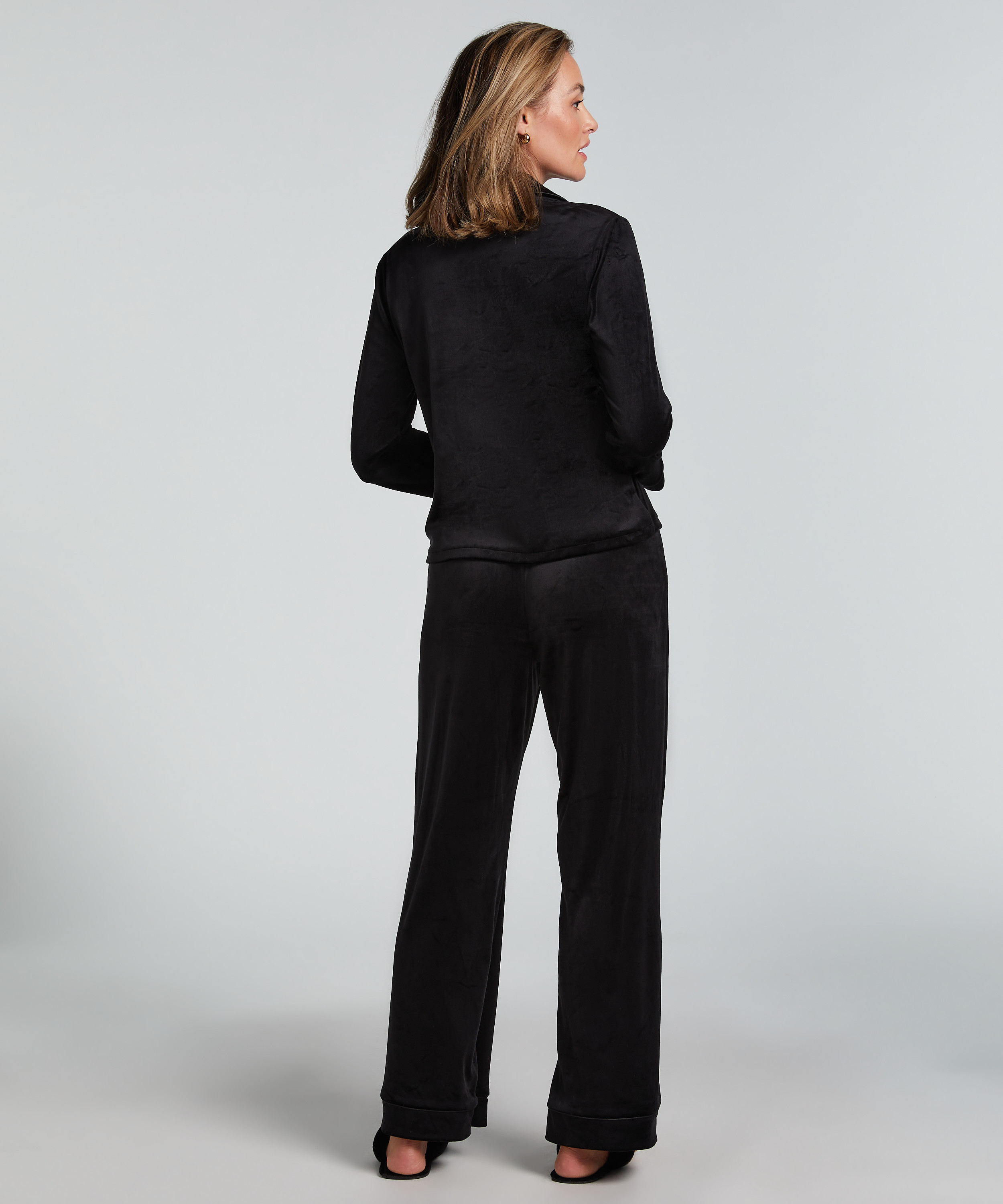 Velours Long-Sleeved Jacket, Black, main