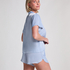 Satin Short-Sleeved Jacket, Blue