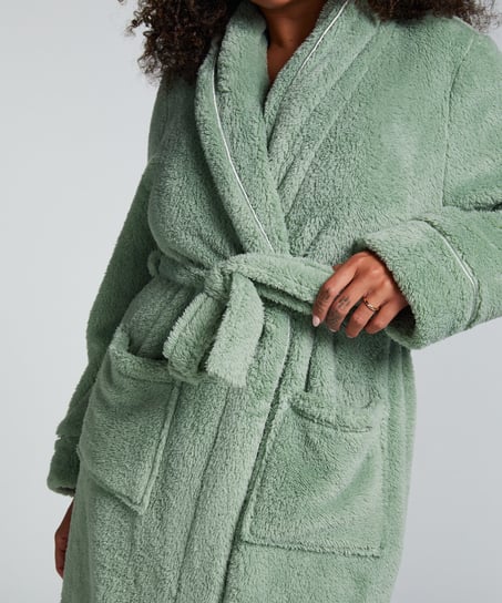 Long Fleece Bathrobe, Green