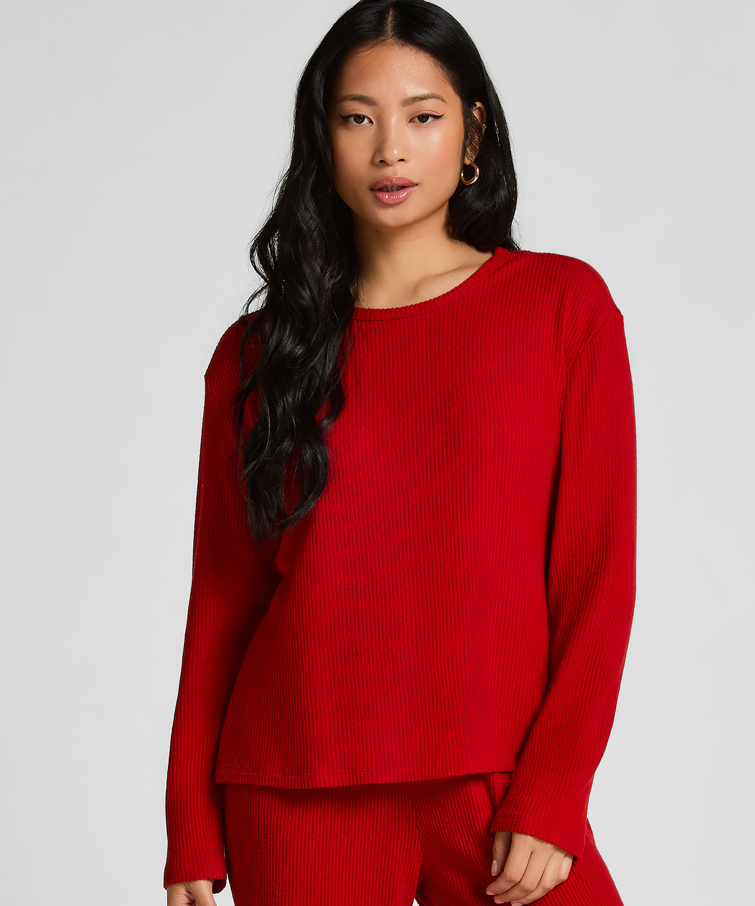 Jersey Long-Sleeved Pyjama Top, Red, main