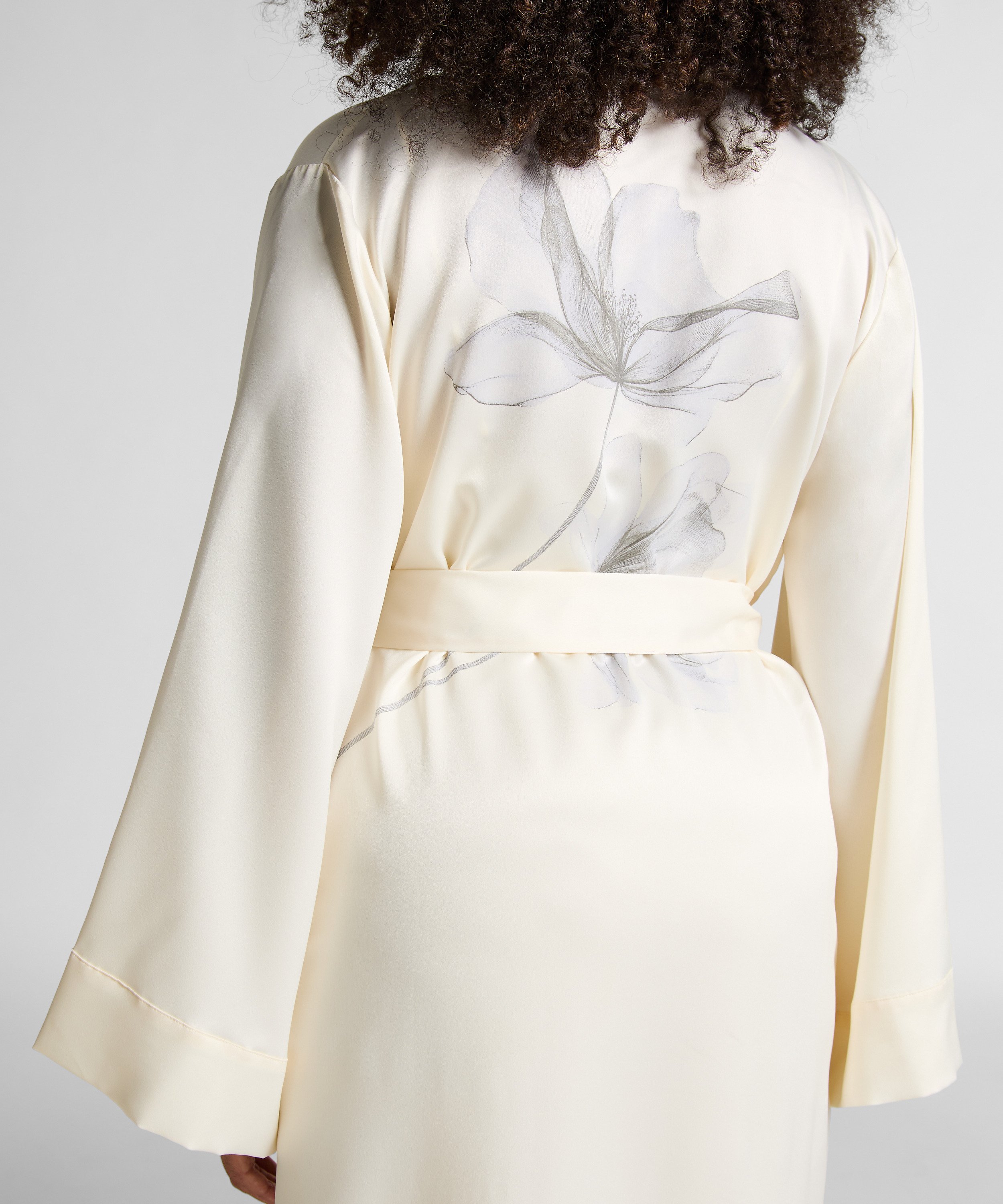 Kimono Long Satin Floral, White, main