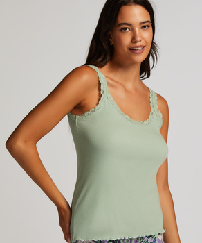 Ribbed Lace Singlet, Green