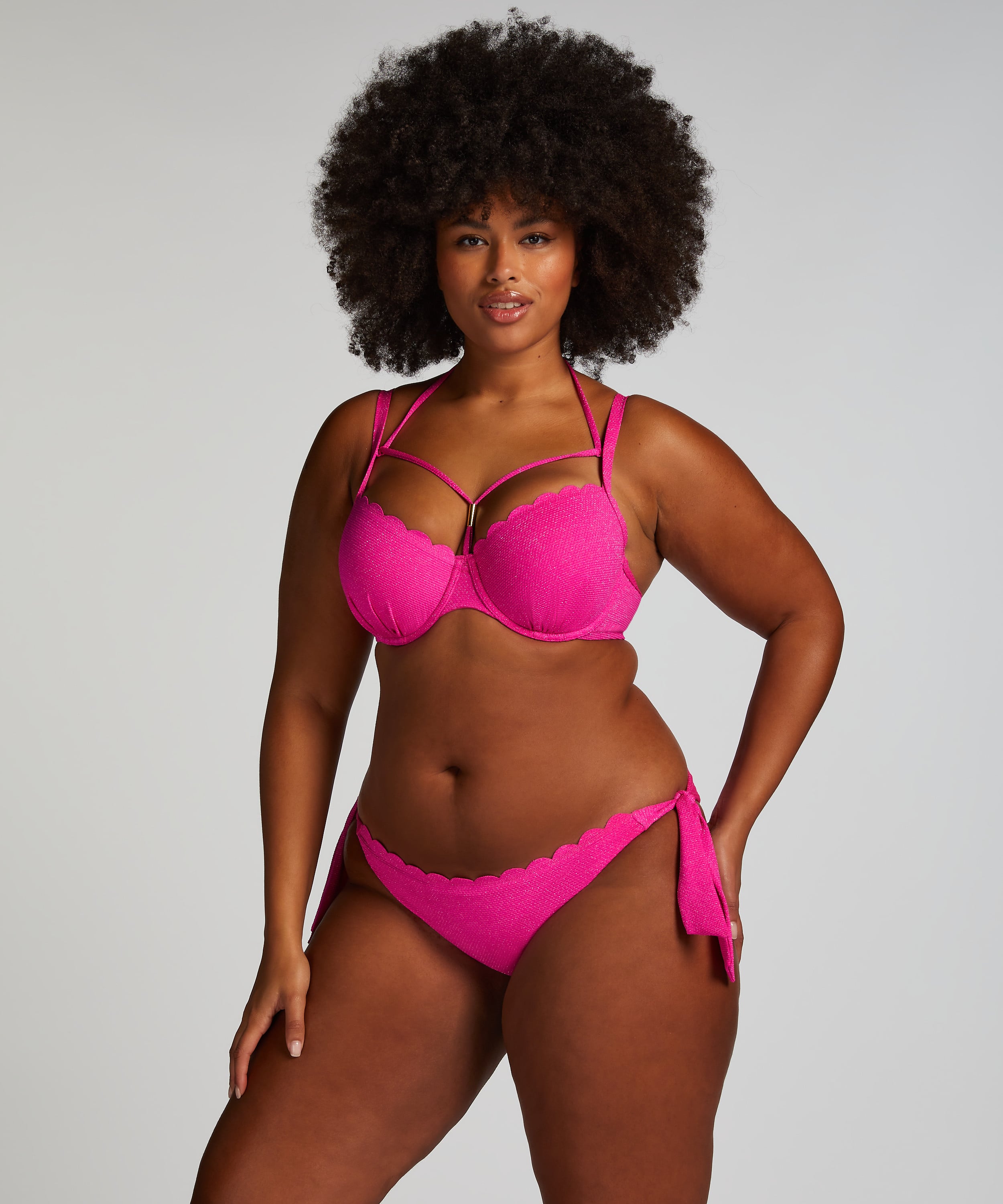 Scallop Lurex Bikini Top, Pink, main