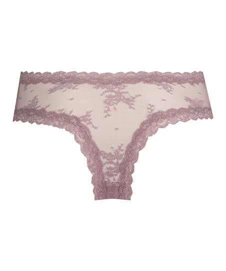 Floral Mesh V-shaped Brazilian Knickers, Purple
