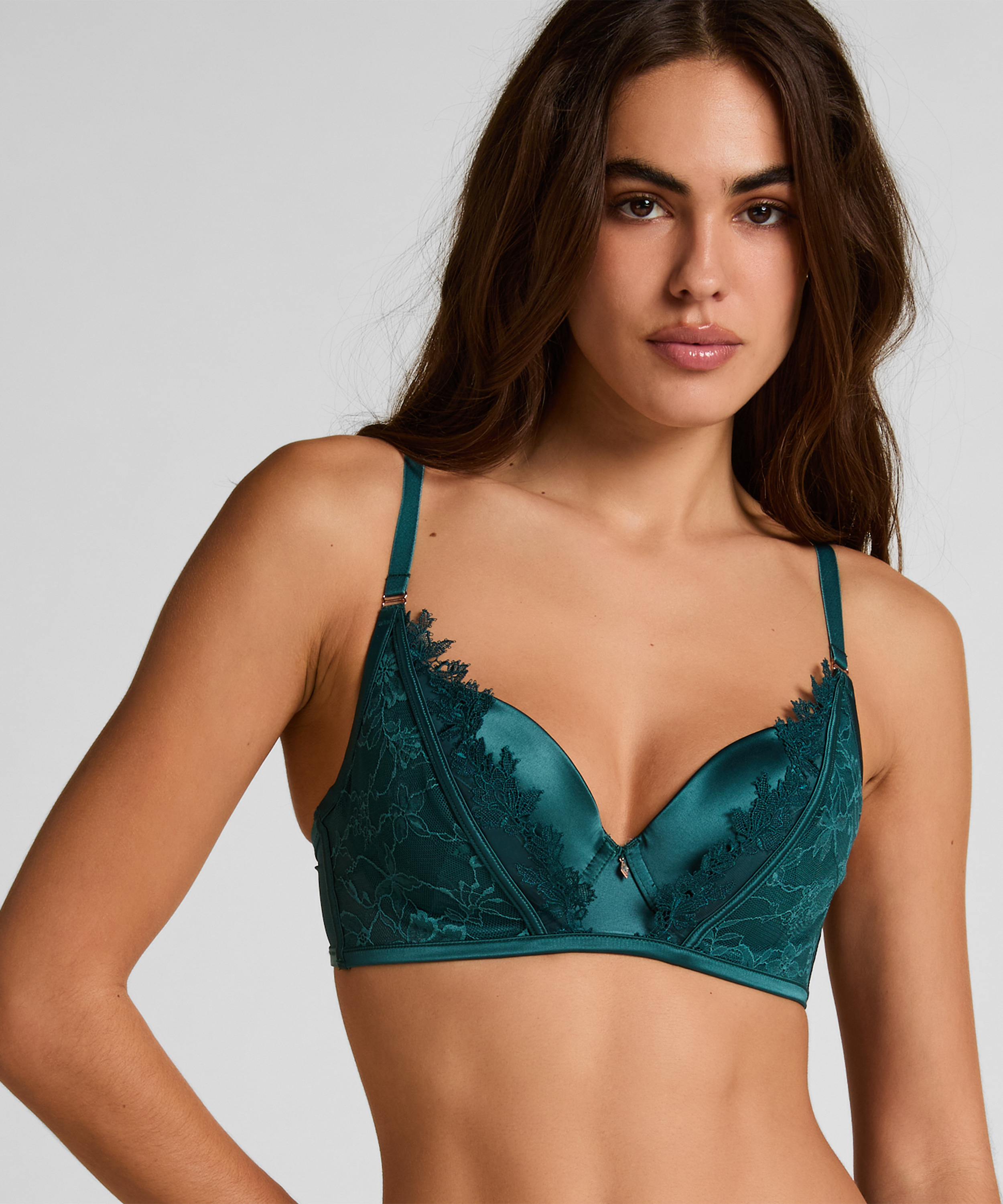 Julia Padded Underwired Longline Bra, Green, main