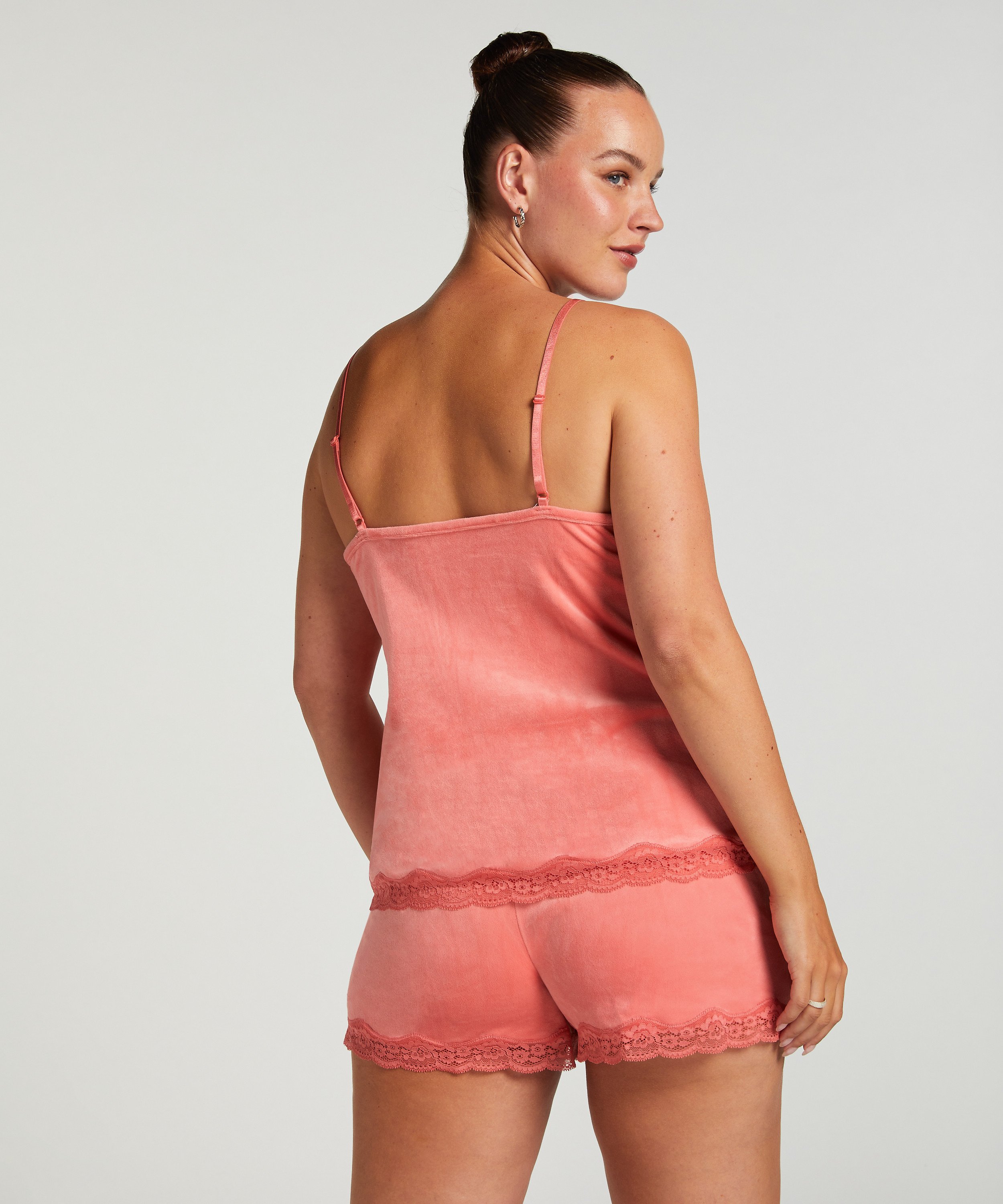 Velvet lace shorts, Pink, main