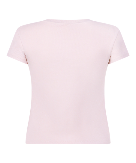 Ribbed Crew Neck Short-Sleeved Pyjama Top, Pink