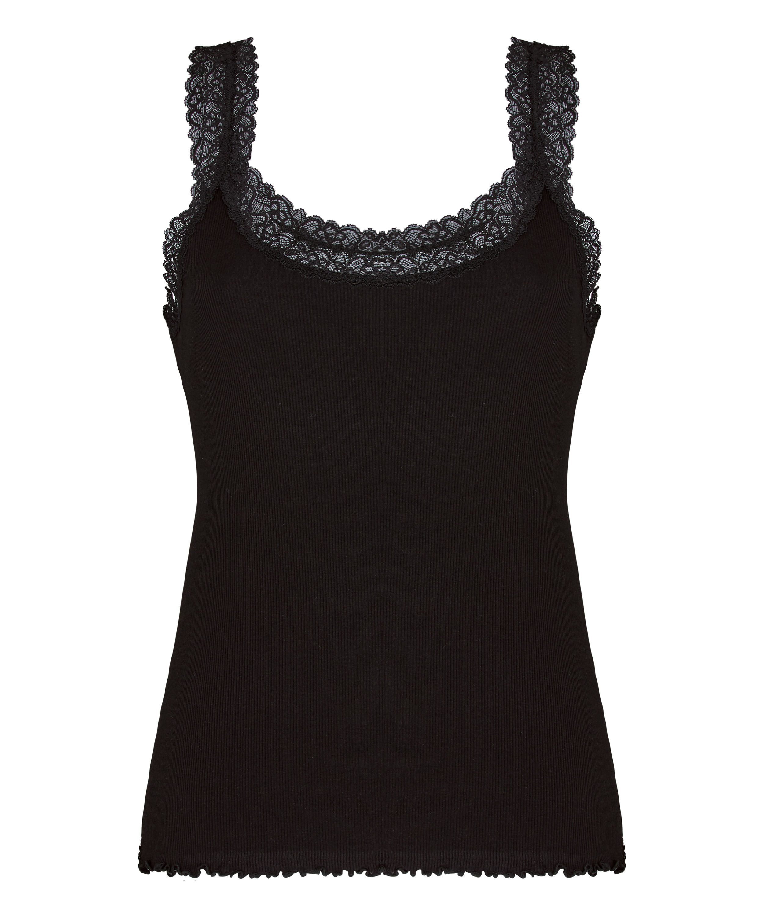 Singlet Rib Jersey Lace, Black, main