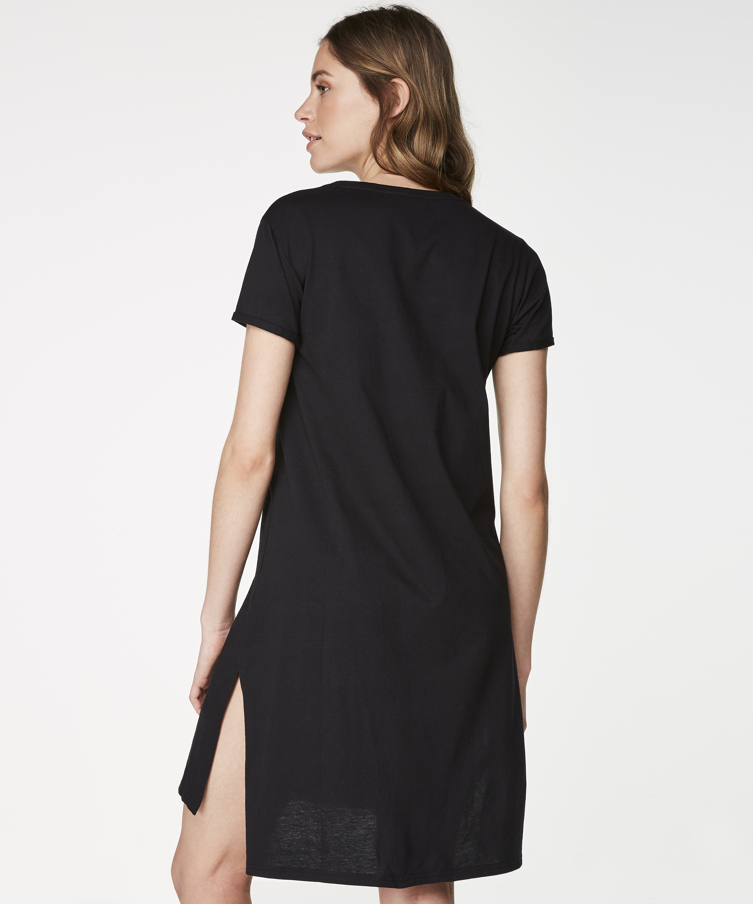 Round Neck Nightshirt, Black, main