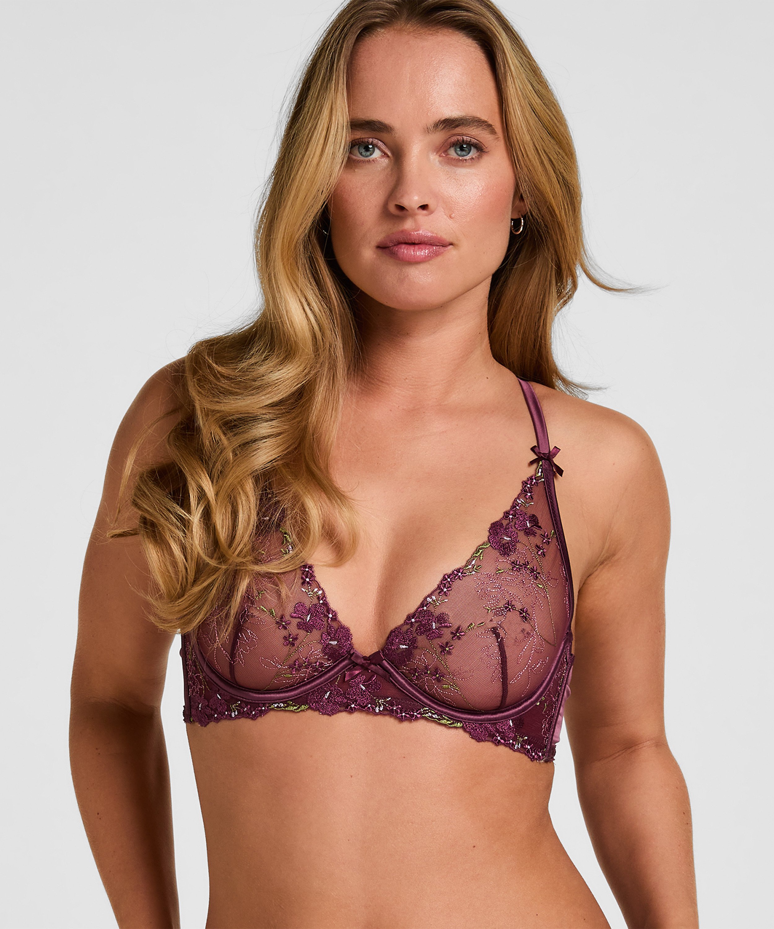 Non-Padded Underwired Longline Bra Peonie, Purple, main