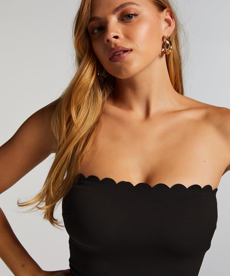 Bandeau Scallop Swimsuit, Black