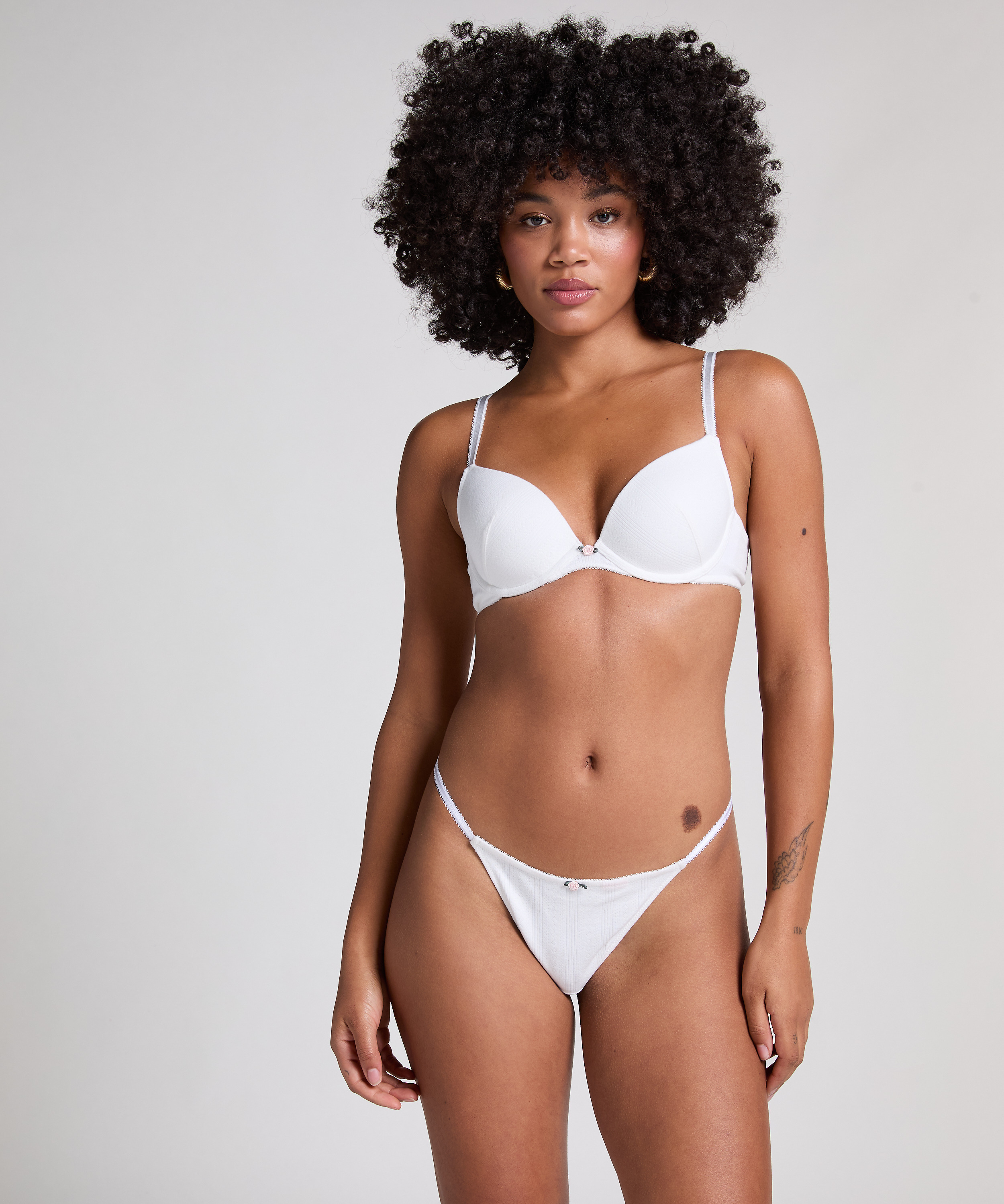 Pointelle Padded Underwired Bra, White, main