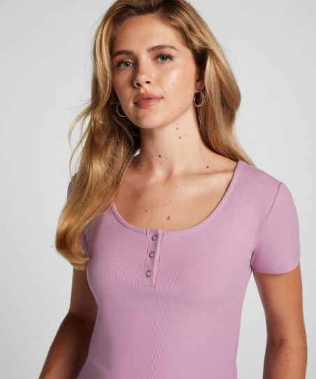 Henley Short Sleeved Pyjama Top, Purple