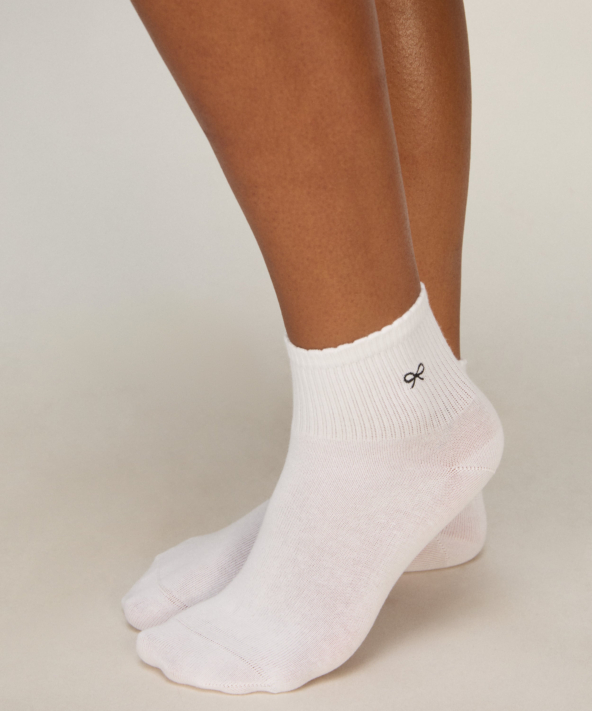 2 Pair Cotton Half Crew Socks, White, main