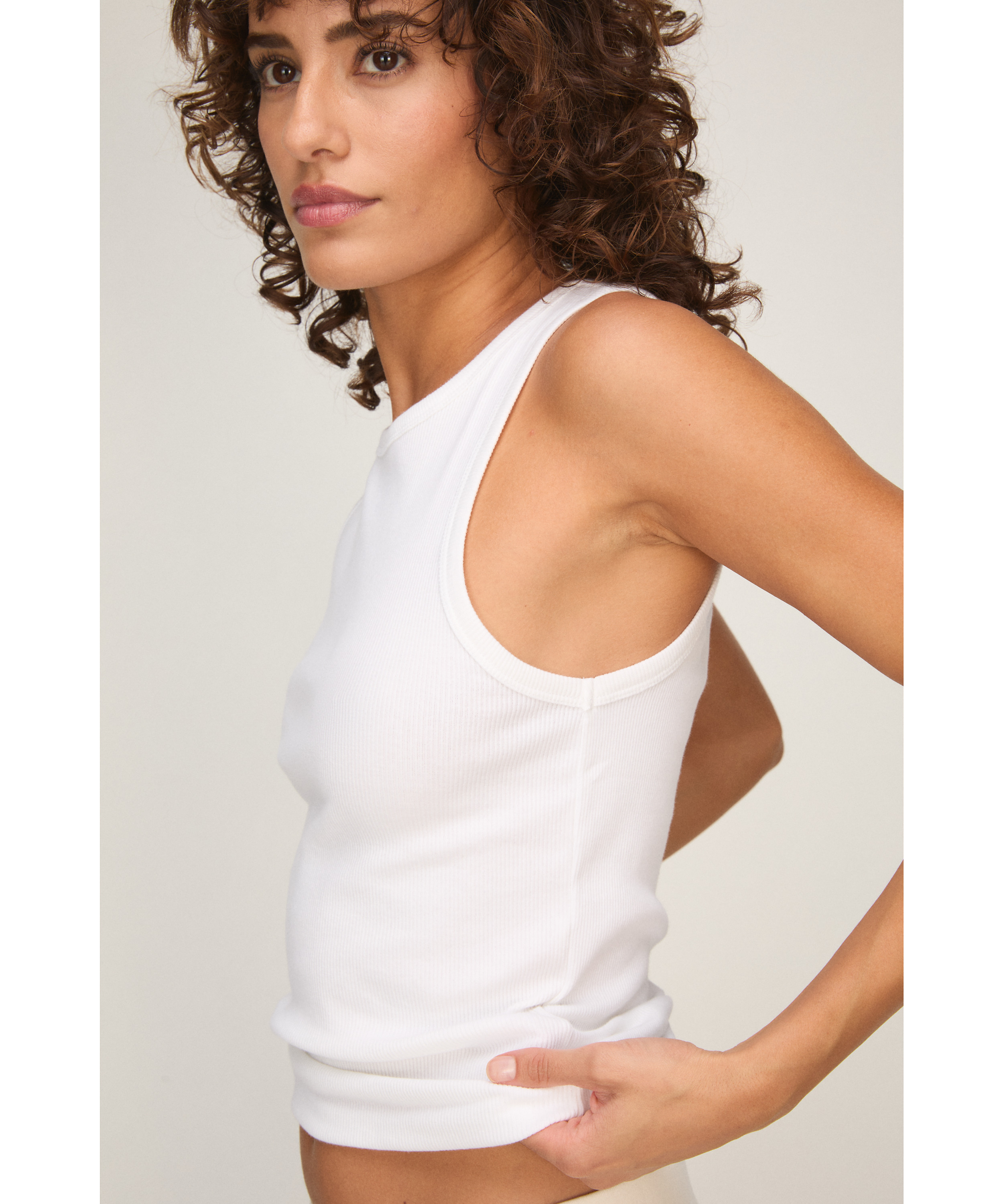 Singlet tanktop cotton rib, White, main