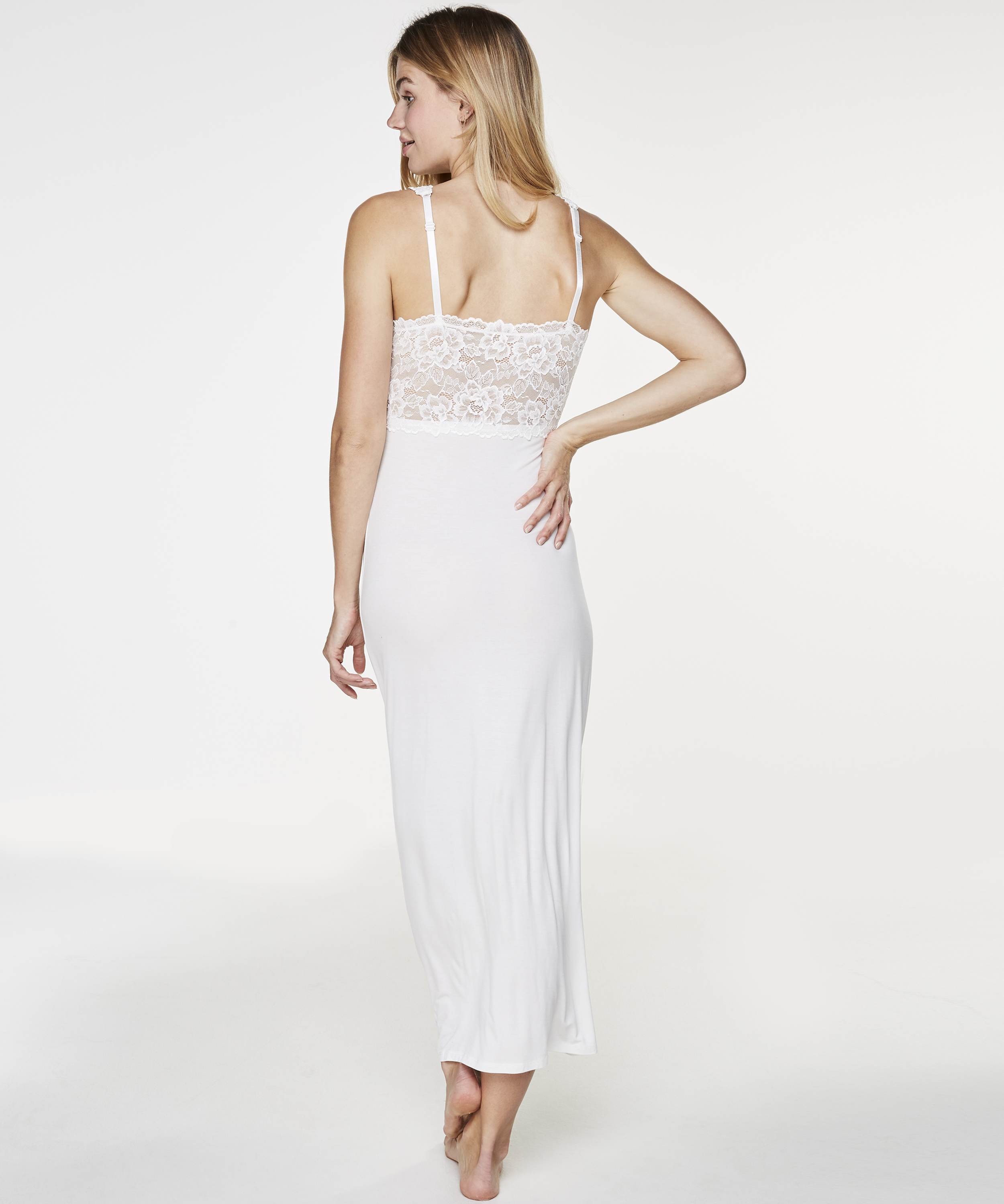 Long slip dress Modal lace, White, main