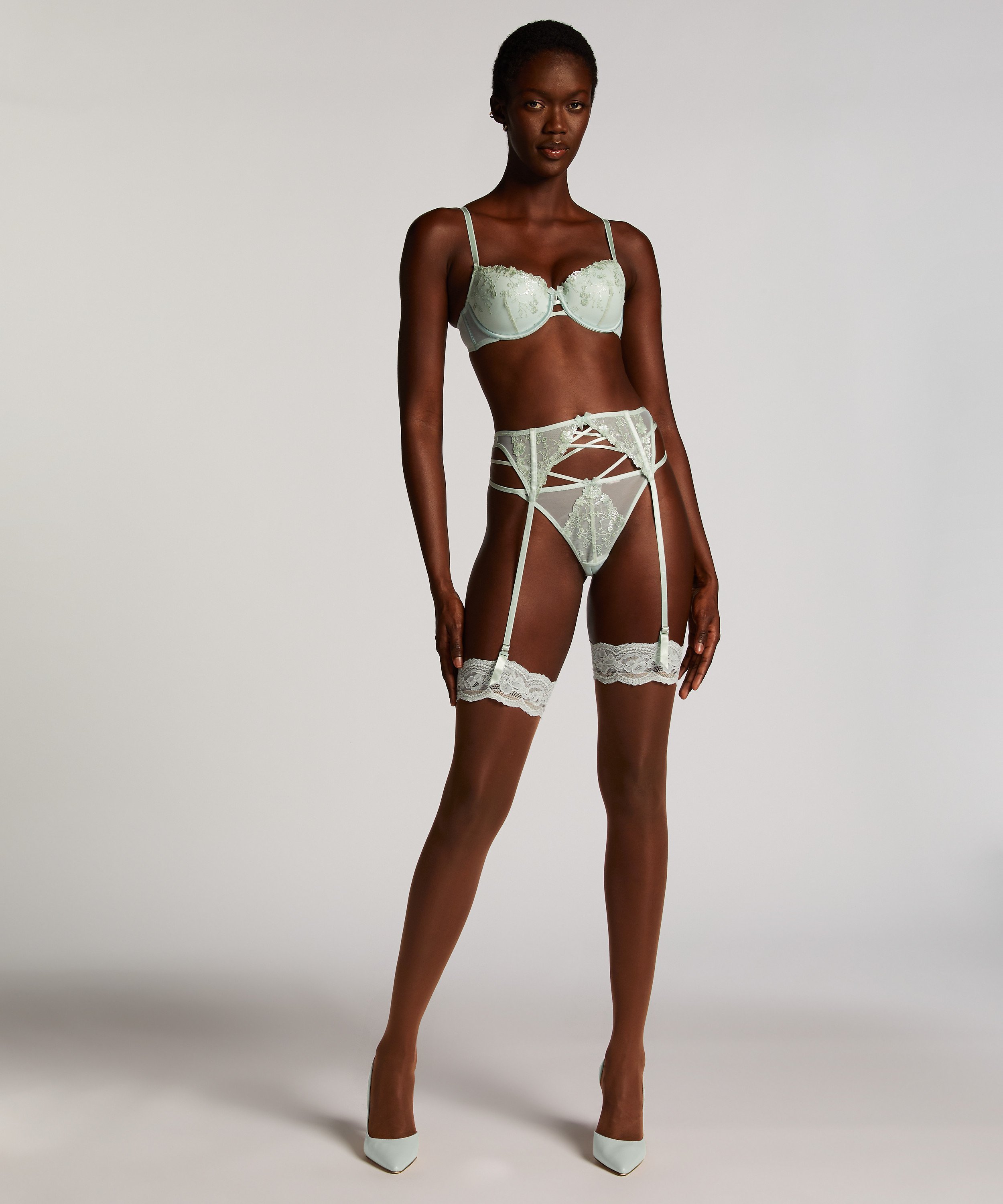 Stocking 15 Denier Fancy Lace Top, Green, main