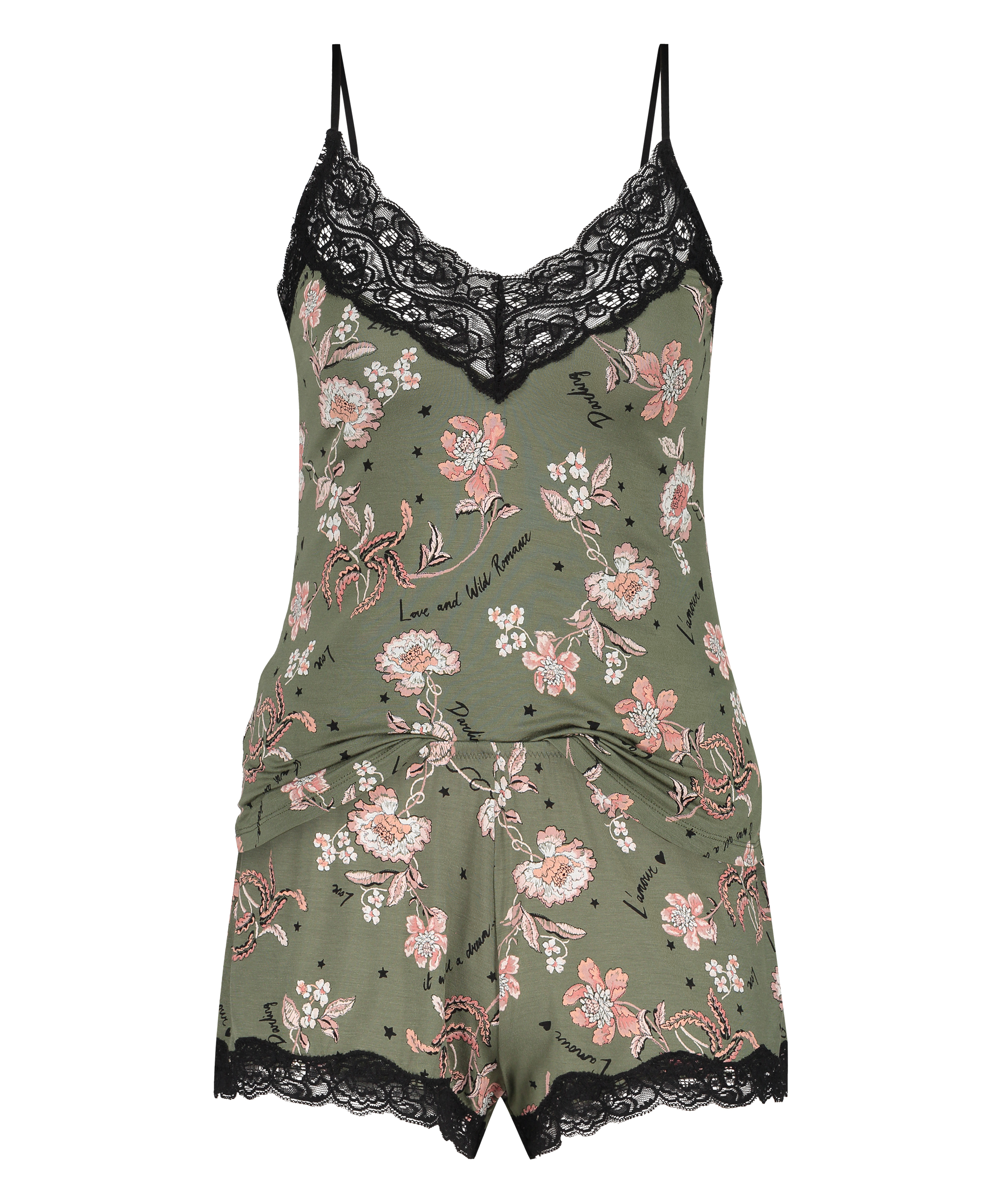 Flower Words Pajama Set, Green, main