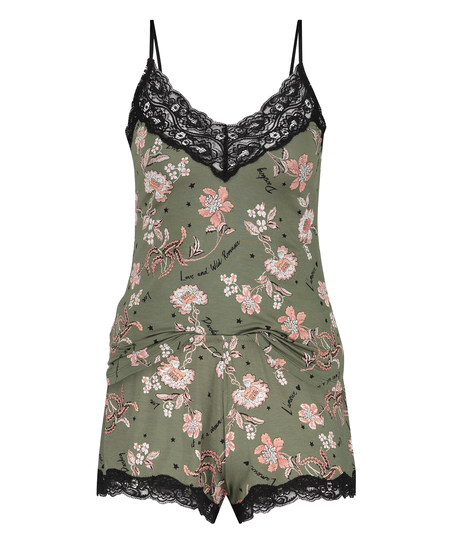 Flower Words Pajama Set, Green