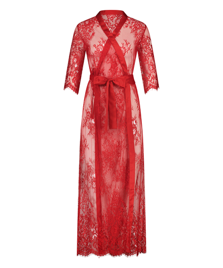 Long Allover Lace Kimono, Red
